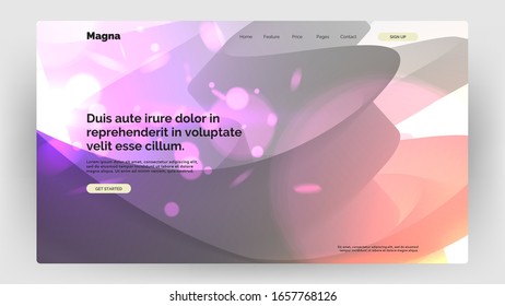 Abstract homepage design. Dynamic composition with trendy liquid fluid 3d shapes. Monochrome, black and white flow shapes and bright light, glare, bokeh, sparks. Eps10 vector illustration.