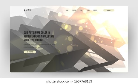 Abstract homepage design. Dynamic composition with trendy liquid fluid 3d shapes. Monochrome, black and white flow shapes and bright light, glare, bokeh, sparks. Eps10 vector illustration.