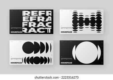 Abstract Homepage Design kit. Modern web page collection. Refraction and Distortion Glass Effect. Minimal vector illustration.