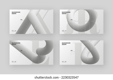 Abstract Homepage Design kit. Modern web page collection. Minimal vector illustration. Type and 3D shapes.