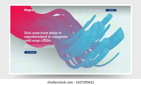 Abstract homepage design. Modern landing page template. Colorful wavy shapes soar in space. Modern red blue gradient, liquid shapes. Lines. Eps10 vector. 