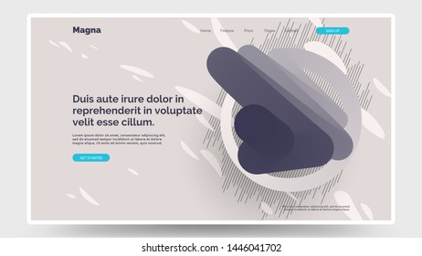 Abstract homepage design. Modern landing page template. Wavy shape soar in space. Modern gray gradient, liquid form and lines. Eps10 vector. 