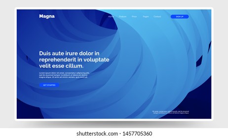 Abstract homepage design. Modern landing page template, concept. Colorful cyan blue gradient wavy 3d form. Eps10 vector. 