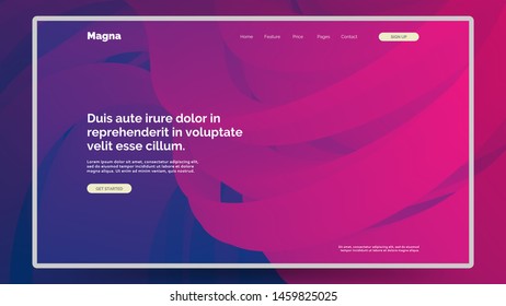 Abstract homepage design. Modern landing page template, concept. Wavy 3d form. Colorful blue pink gradient. Eps10 vector. 