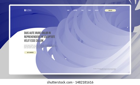 Abstract homepage design. Modern landing page template, concept. Wavy 3d line. Colorful blue form on white background. Eps10 vector. 