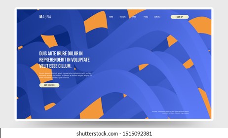 Abstract homepage design. Modern web page design template, concept. Wavy 3d form. Colorful blue shapes on orange backdrop. Eps10 vector. 