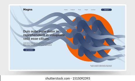 Abstract homepage design. Modern web page design template, concept. Wavy 3d form. Colorful blue shapes on blue backdrop with orange circle. Eps10 vector. 
