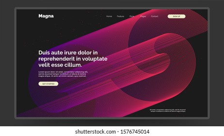 Abstract homepage design. Modern web page design template, concept. Colorful spiral of lines and dots. Colors name: spanish crimson, indigo, eerie black. Eps10 vector. 