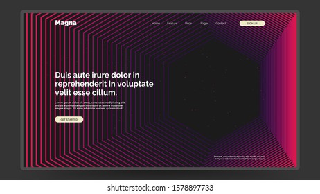 Abstract homepage design. Modern web page template, concept. Colorful out line hexagons. Colors name: spanish crimson, indigo, eerie black. Eps10 vector. 