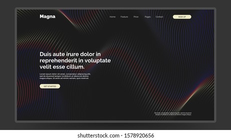 Abstract homepage design. Modern web page template, concept. Multicolor outlines. Backdrop color eerie black. Eps10 vector. 