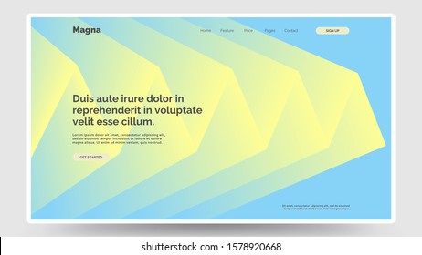 Abstract homepage design. Modern web page template, concept. Colorful 3d zig zag shape. Colors name: pastel yellow, blue jeans. Eps10 vector. 