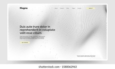 Abstract homepage design. Modern web page design template, concept. Black and white wawy lines. Color name eerie black. Eps10 vector. 