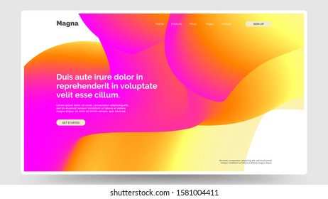 Abstract homepage design. Modern web page template, concept. Colorful blond, razzle dazzle rose, amber  gradients. Wavy 3d shapes. Vibrant gradient, iridescent foil. Eps10 vector. 