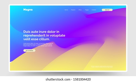 Abstract homepage design. Modern web page template, concept. Unmellow yellow, electric violet, cyan color. Vibrant gradient, iridescent foil. Eps10 vector. 