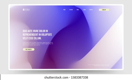 Abstract homepage design. Modern web page template, concept. Indigo, blue, white color. Vibrant gradient, iridescent foil. Eps10 vector. 