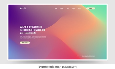 Abstract homepage design. Modern web page template, concept. Spanish crimson, indigo, pale cyan, medium aquamarine, pastel yellow color. Vibrant gradient, iridescent foil. Eps10 vect