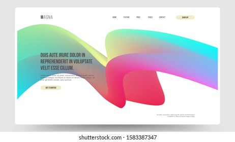 Abstract homepage design. Modern web page template, concept. Fluid 3d shapes. Spanish crimson, pastel yellow, aqua, pink flamingo, medium aquamarine color. Vibrant gradient, iridescent foil. Eps10.