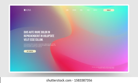 Abstract homepage design. Modern web page template, concept. Fluid 3d shapes. Spanish crimson, indigo, pastel yellow, aqua, pink flamingo color. Vibrant gradient, iridescent foil. Eps10 vector. 