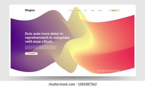 Abstract homepage design. Modern web page template, concept. Spanish crimson, pastel yellow, indigo color. Vibrant gradient, iridescent foil. Eps10 vector. 