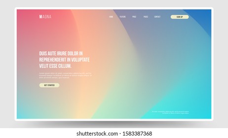 Abstract homepage design. Modern web page template, concept. Fluid 3d shapes. Vibrant gradient, iridescent foil. Eps10 vector. 