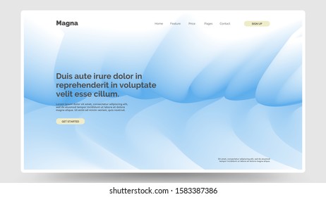 Abstract homepage design. Modern web page template, concept. Fluid 3d shapes. Blue jeans color. Vibrant gradient, iridescent foil. Eps10 vector. 