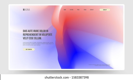 Abstract homepage design. Modern web page template, concept. Cinnabab and blue color. Vibrant gradient, iridescent foil. Eps10 vector. 