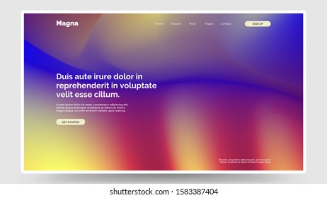 Abstract homepage design. Modern web page template, concept. Unmellow yellow, tyrian purple, amber and blue color. Vibrant gradient, iridescent foil. Eps10 vector. 
