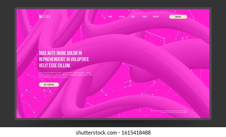 Abstract homepage design. Modern web page template, concept. Colorful monochrome wavy 3d shapes. Colors name: light magenta. Eps10 vector. 