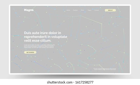 Abstract homepage design. Modern web page template, concept. Colorful starry sky. Constellation. Holographic colors. Eps10 vector. 
