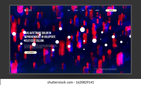 Abstract homepage design. Modern web page template, concept. Colorful light bulbs, sparkles, fireflies. Neon colors. Eps10 vector.