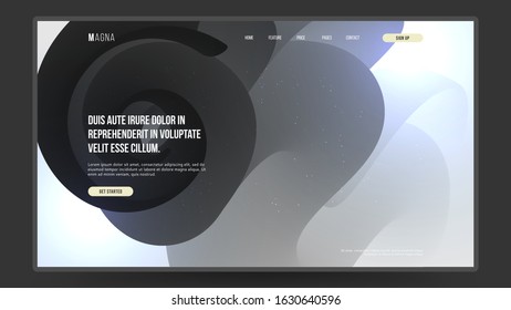 Abstract homepage design. Monochrome, black and white 3d flow shapes and glare, bokeh, sparks. Fluid shape illustration. Eps10 vector.