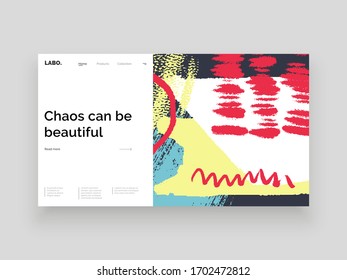 Abstract homepage illustration. Colorful lines, spots and dots. Decorative backdrop. Hand drawn texture, decor elements and shapes. Eps10 vector.