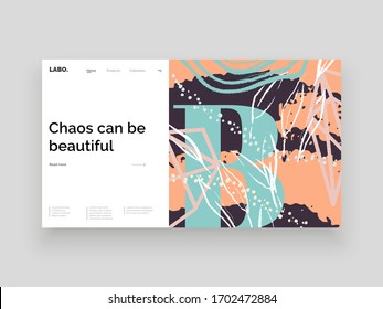 Abstract homepage illustration. Colorful lines, spots and dots. Decorative backdrop. Hand drawn texture, decor elements and shapes. Eps10 vector.