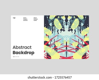 Abstract homepage illustration. Colorful lines, spots, dypsis lutescens leaves and map texture. Decorative symmetric wallpaper, backdrop. Hand drawn texture, decor elements and shapes. Eps10 vector.
