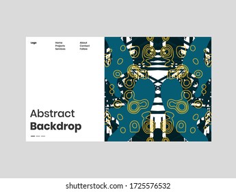 Abstract homepage illustration. Colorful lines, spots, dypsis lutescens leaves and map texture. Decorative symmetric wallpaper, backdrop. Hand drawn texture, decor elements and shapes. Eps10 vector.