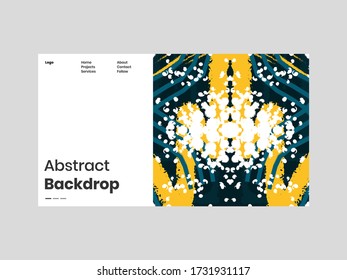 Abstract homepage illustration. Colorful lines, spots, dots and paint strokes. Decorative symmetric wallpaper, backdrop. Hand drawn texture, decor elements and shapes. Eps10 vector.