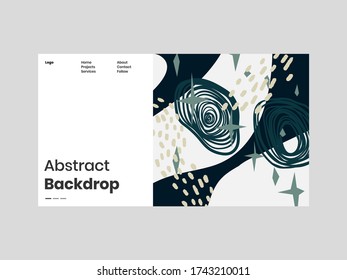 Abstract homepage illustration. Colorful lines, spots, dots and paint strokes. Decorative symmetric wallpaper, backdrop. Hand drawn texture, decor elements and shapes. Eps10 vector.