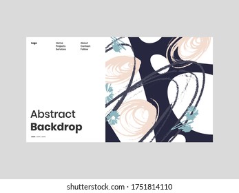Abstract homepage illustration. Colorful lines, spots, dots and paint strokes. Decorative chaotic background, backdrop. Hand drawn texture, different shapes and textures. Eps10 vector.
