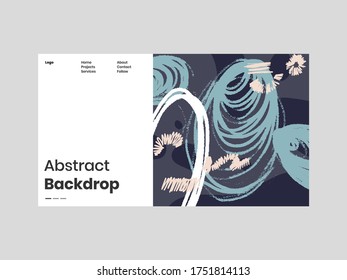 Abstract homepage illustration. Colorful lines, spots, dots and paint strokes. Decorative chaotic background, backdrop. Hand drawn texture, different shapes and textures. Eps10 vector.