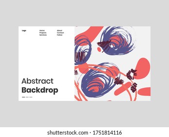 Abstract homepage illustration. Colorful lines, spots, dots and paint strokes. Decorative chaotic background, backdrop. Hand drawn texture, different shapes and textures. Eps10 vector.