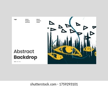 Abstract homepage illustration. Colorful lines, spots, dots, eyes and paint strokes. Decorative chaotic background, backdrop. Hand drawn texture, different shapes and textures. Eps10 vector.