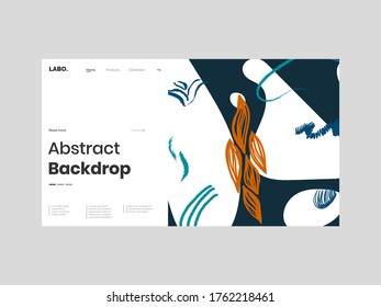 Abstract homepage illustration. Colorful lines, spots, dots, paint strokes. Decorative chaotic background, backdrop. Hand drawn texture, different shapes and textures. Eps10 vector.