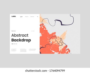 Abstract homepage illustration. Colorful lines, spots, map texture, polygons, paint strokes. Decorative chaotic background, backdrop. Hand drawn texture, different shapes and textures. Eps10 vector.