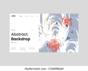 Abstract homepage illustration. Colorful lines, spots, circles and paint strokes. Decorative chaotic background, backdrop. Hand drawn texture, different shapes and textures. Eps10 vector.