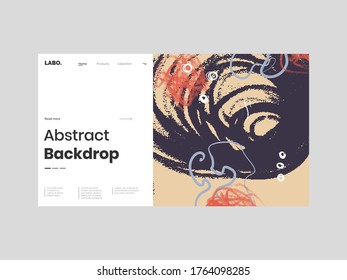 Abstract homepage illustration. Colorful lines, spots, circles and paint strokes. Decorative chaotic background, backdrop. Hand drawn texture, different shapes and textures. Eps10 vector.