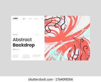 Abstract homepage illustration. Colorful lines, spots, circles and paint strokes. Decorative chaotic background, backdrop. Hand drawn texture, different shapes and textures. Eps10 vector.