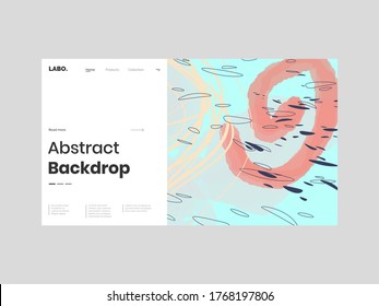 Abstract homepage illustration. Colorful lines, petals and paint strokes. Decorative chaotic background, backdrop. Hand drawn texture, different shapes and textures. Eps10 vector.