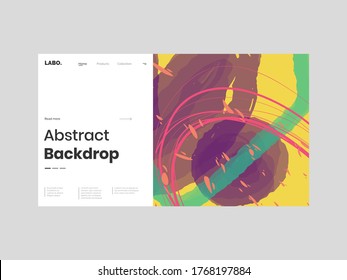 Abstract homepage illustration. Colorful lines, petals and paint strokes. Decorative chaotic background, backdrop. Hand drawn texture, different shapes and textures. Eps10 vector.