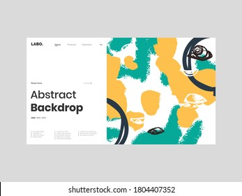 Abstract homepage illustration. Colorful lines, spots and dots. Decorative backdrop. Hand drawn texture, decor elements and shapes. Eps10 vector.