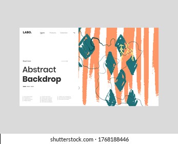 Abstract homepage illustration. Сolorful lines, spots, rhombus, leafs and scribble. Decorative chaotic background, backdrop. Hand drawn texture, different shapes and textures. Eps10 vector.